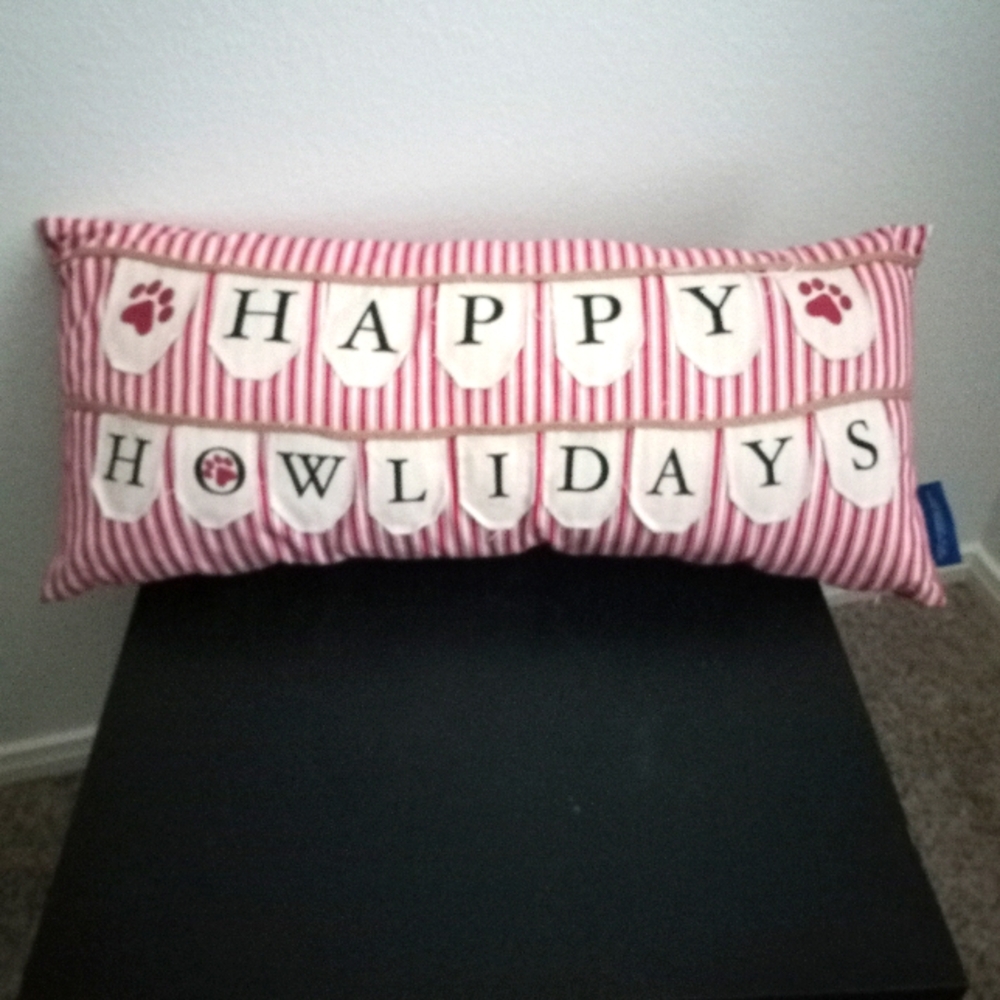 Happy Howlidays Red Striped Doggy Long Pillow Christmas